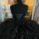 2024 Black Shiny Sweetheart Quinceanera Dresses Off Shoulder Sequined Beads Chapel Train Corset Prom vestido de debutante 15