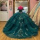 2024 Blackish Green Quinceanera Dresses Sequin Beading Ball Gown Off The Shoulder Applique Lace Sweet Princess Vestidos De 15