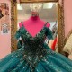 2024 Blackish Green Quinceanera Dresses Sequin Beading Ball Gown Off The Shoulder Applique Lace Sweet Princess Vestidos De 15