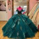 2024 Blackish Green Quinceanera Dresses Sequin Beading Ball Gown Off The Shoulder Applique Lace Sweet Princess Vestidos De 15