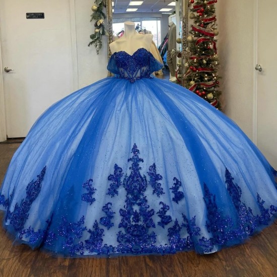 2024 Blue Ball Gown Quinceanera Dress Appliques Lace Beads Princess Tulle Vestidos De 15 Anos Birthday Party Sweet 16 Dress