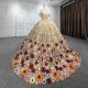 2024 Champagne Quinceanera Dress Ball Gown 3D Flowers Appliques Lace Beads Tull Sweet 16 Princess Dresse vestidos de 15 anos