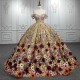 2024 Champagne Quinceanera Dress Ball Gown 3D Flowers Appliques Lace Beads Tull Sweet 16 Princess Dresse vestidos de 15 anos