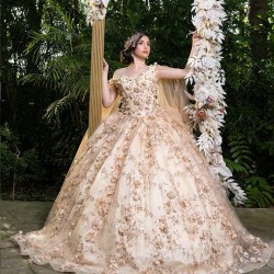 2024 Champagne Quinceanera Dress Ball Gown Appliques Lace Beading With Cape Sequins Sweet 16 Dress Vestido De 15 Anos