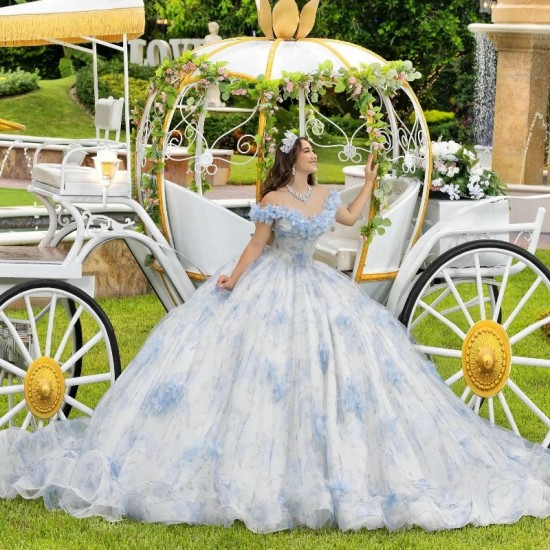 2024 Light Sky Blue Ball Gown Princess Quinceanera Dresses 3D Flowers Vestidos De 15 Anos Tulle Sweet 16 Birthday Party Gown