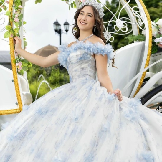 2024 Light Sky Blue Ball Gown Princess Quinceanera Dresses 3D Flowers Vestidos De 15 Anos Tulle Sweet 16 Birthday Party Gown