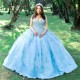 2024 Light Sky Blue Princess Quinceanera Dress Off Shoulder Appliques Lace Tull Sequins Party Sweet 16 Gown Vestidos De 15 Anos