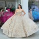 2024 Luxury Champagne Shiny Princess Quinceanera Dresses Beading Appliques Lace Bow Party Dress Tulle Sweet Vestido De 15