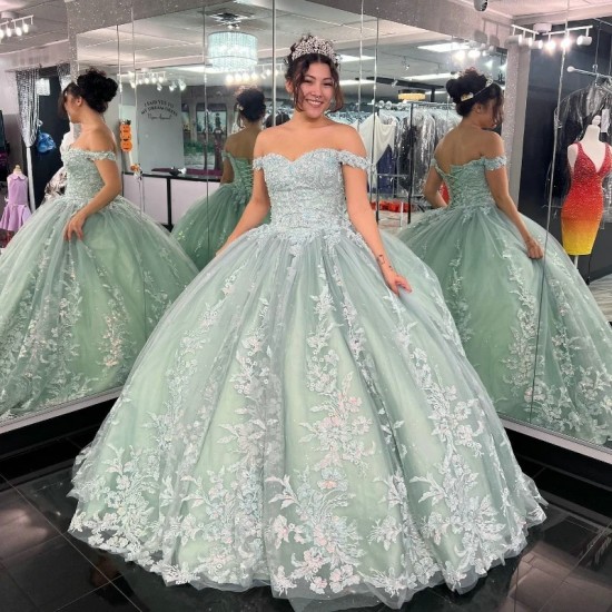 2024 Mint Green Quinceanera Dresses Off The Shoulder Appliques Vestidos De 15 Formal Elegent Princess Party Dress Sweet Ball Gown