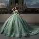 2024 Mint Green Shiny Ball Gown Quinceanera Dresses Classic Applique Lace Flower Beads Tull Sweet 16 Dress Corset Vestidos De 15