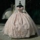 2024 Pink Quinceanera Dress Off The Shoulder Beading Appliques Lace Tull Sparkling Ball Gown Birthday Formal Party Gown Robes De