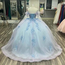 2024 Sky Blue Quinceanera Dresses Sweet 15 16 Birthday Party Gown Vestidos Para XV Off Shoulder Applique Princess Pageant Miss