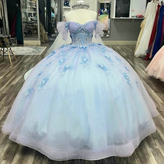 2024 Sky Blue Quinceanera Dresses Sweet 15 16 Birthday Party Gown Vestidos Para XV Off Shoulder Applique Princess Pageant Miss