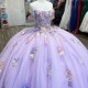 3D Floral Lace Princess Lilac Quinceanera Dresses Ball Gown Off The Shoulder Corset Tull Sweet 15 Vestidos De XV Anos