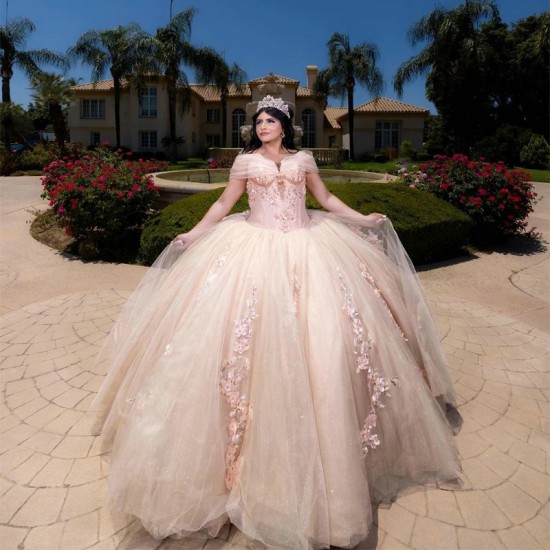 3DFlower Pink Quinceanera Prom Dresses Formal Ball Gown Tulle Beads Sweet 15 16 Dress Quinceanera Anos Birthday Party Gown