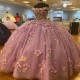 3DFlowers Lavender Shiiny Sexy Strapless Princess Quinceanera Dresses Off Shoulder Lace Appliques Beading Crystal Vestidos De 15