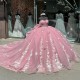 Off The Shoulder Pink Sweet 15 Dresses Quinceanera Dress Vestidos de Quinceanera With Long Tail