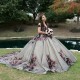 Gray Champagne Quinceanera Dresses Ball Gown Off Shoulder Puffy Sweet 16 Dress Applique Lace Tull Celebrity Party Graduation