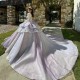 Luxury Lilac Purple Princess Ball Gown Quinceanera Dresses Appliques Lace Rhinestones Luxury Long Sleeved Vestidos De 15 Anos