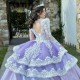 Luxury Lilac Purple Princess Ball Gown Quinceanera Dresses Appliques Lace Rhinestones Luxury Long Sleeved Vestidos De 15 Anos