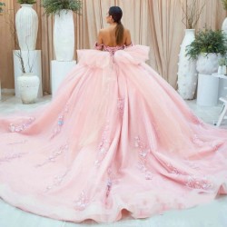 Mexico Pink Sweetheart Ball Gown Quinceanera Dress For Girls Beaded Appliques Lace Tull Birthday Party Gowns Prom Sweet vestidos