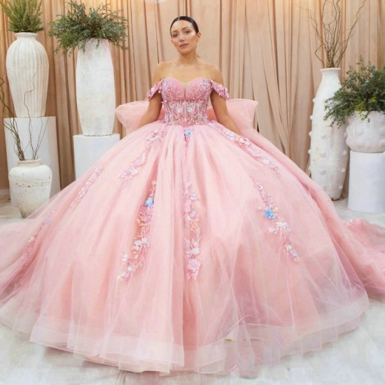 Mexico Pink Sweetheart Ball Gown Quinceanera Dress For Girls Beaded Appliques Lace Tull Birthday Party Gowns Prom Sweet vestidos