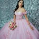 Off The Shouder Pink Quinceanera Dresses Sweetheart Corset Applique Lace Tull Ball Gown Birthday Party Dress vestidos de 15