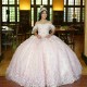 Off The Shoulder Ball Gown Light Pink Quinceanera Dresses Ruffles Appliques Lace Tull Corset Princess Party Gown 0Vestidos De 15