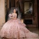 Off The Shoulder Ball Gown Pink Quinceanera Dress Applique Lace Beads Tull Princess Dress Lace Up Corset Vestido De 15