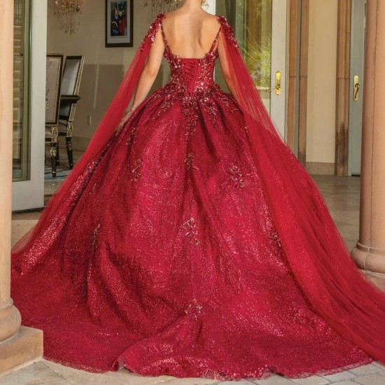 Off The Shoulder Ball Gown Red Quinceanera Dress Appliques Lace Beads With Cape Birthday Party Gowns Prom Dresses Vestido De 15