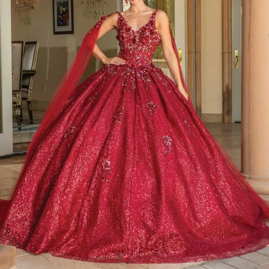 Off The Shoulder Ball Gown Red Quinceanera Dress Appliques Lace Beads With Cape Birthday Party Gowns Prom Dresses Vestido De 15