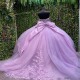 Off The Shoulder Beading Crystal Lavender Quinceanera Dresses Ball Gown Appliques Lace Tull Sweet 15 Vestidos De XV Anos