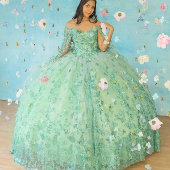 Off The Shoulder Sage Green 15 Quinceanera Dresses Lace Bow With Cape Evening Dresses Puffy Party Dress