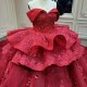 Off the Shoulder Ball Gown Red Quinceanera Dresses Corset Applique Beaded Formal Graduation Gowns Lace Up Princess Sweet