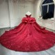 Off the Shoulder Ball Gown Red Quinceanera Dresses Corset Applique Beaded Formal Graduation Gowns Lace Up Princess Sweet