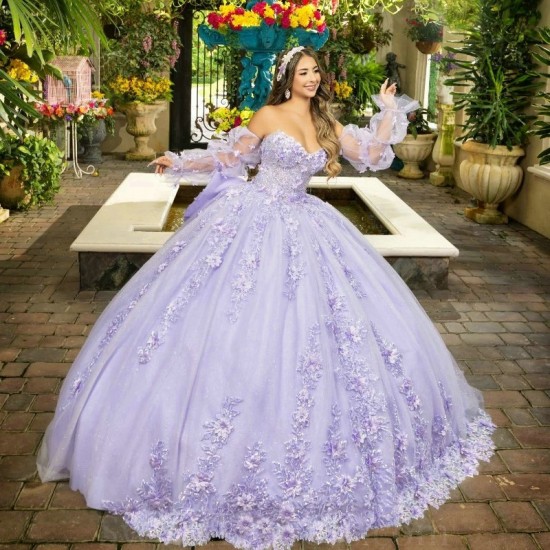 Puff Sleeve Lilac Shiny Ball Gown Quinceanera Dresses Appliques Lace Beads Tull Corset Sweet 16 Vestidos De 15 Anos