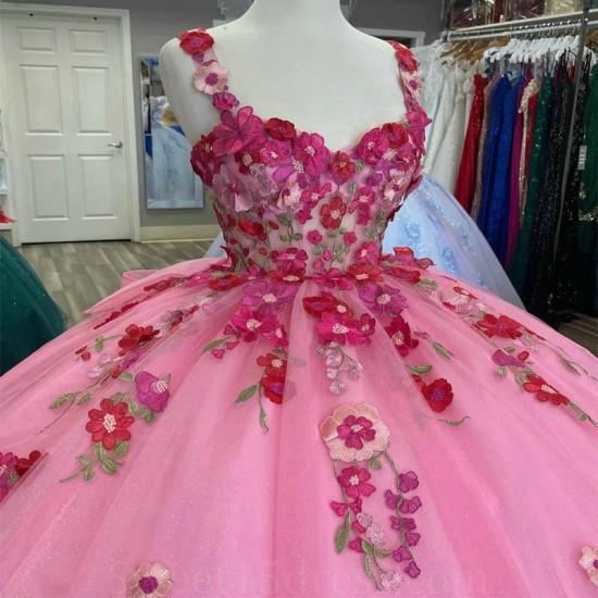 Sweetheart Pink Quinceanera Dress Ball Gown Off The Shoulder Appliques Lace Tull Corset Sweet 15 Vestidos De XV Anos