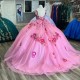 Sweetheart Pink Quinceanera Dress Ball Gown Off The Shoulder Appliques Lace Tull Corset Sweet 15 Vestidos De XV Anos