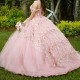 2024 Light Pink Princess Quinceanera Dresses Off Shoulder 3D Floral Beads Gillter Sequins Lace up Corset Vestidos 15 anos