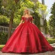 2024 Red Shiny Off The Shoulder Sequined Lace Applique Quincenara Dresses Ball Gowns Beads Crystal Sweet 16 vestido de 15 anos