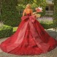 2024 Red Shiny Off The Shoulder Sequined Lace Applique Quincenara Dresses Ball Gowns Beads Crystal Sweet 16 vestido de 15 anos