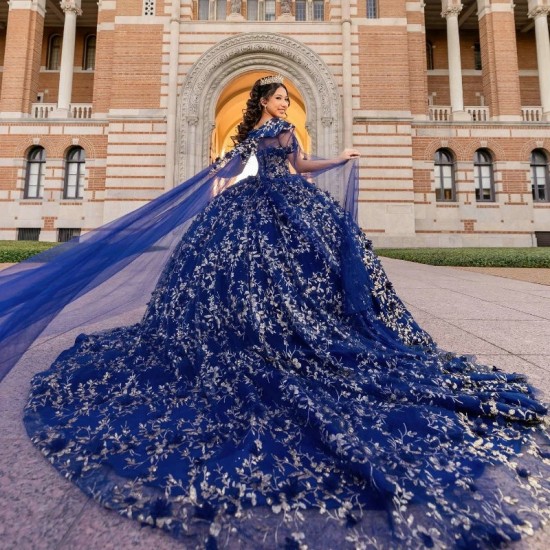 2024 Royal Blue Princess Quinceanera Dresses Off Shoulder 3D Floral Beads Gillter Sequins Puffy Lace up Corset Vestidos 15 anos