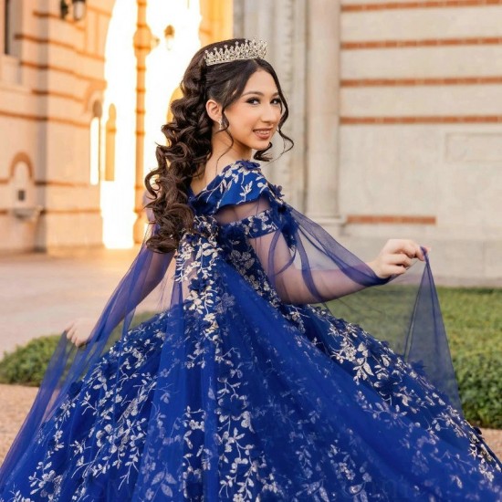 2024 Royal Blue Princess Quinceanera Dresses Off Shoulder 3D Floral Beads Gillter Sequins Puffy Lace up Corset Vestidos 15 anos