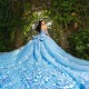 2024 Sky Blue Quinceanera Dress Ball Gown Princess Sweet 15 16 Years Appliques Lace Beads Bow Tull Vestidos De 15 Anos