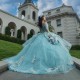 Applique Aqua Blue Shiny Quinceanrra Prom Dresses Sequins Flower Beads Princess Off The Shoulder Sweet 16 Dress Vestidos De 15