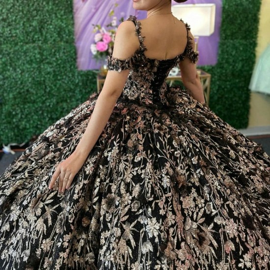 Ball Gown Black Quinceanera Dress 2024 Tulle Appliques Lace Off Shoulder Sweet 16 Years Birthday Party Formal Dresses Vestidos