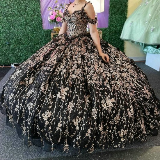 Ball Gown Black Quinceanera Dress 2024 Tulle Appliques Lace Off Shoulder Sweet 16 Years Birthday Party Formal Dresses Vestidos