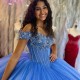 Beaded Blue Shiny Princess Quinceanera Dresses Crystal Tull Ball Gown 16th Birthday Gowns Sweet 16 Vestidos De 15 Anos