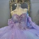 Beaded Lavender Quinceanera Dresses Applique 3D Flowers Off Shoulder Ball Gown Vestidos De 15 Anos Sweet 16 Birthday Party Fiest