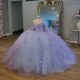 Beaded Lavender Quinceanera Dresses Applique 3D Flowers Off Shoulder Ball Gown Vestidos De 15 Anos Sweet 16 Birthday Party Fiest